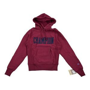 New Champion Men US XS Red Fleece Hoody Logo Pullover Comfort Sweatshirt Sport 